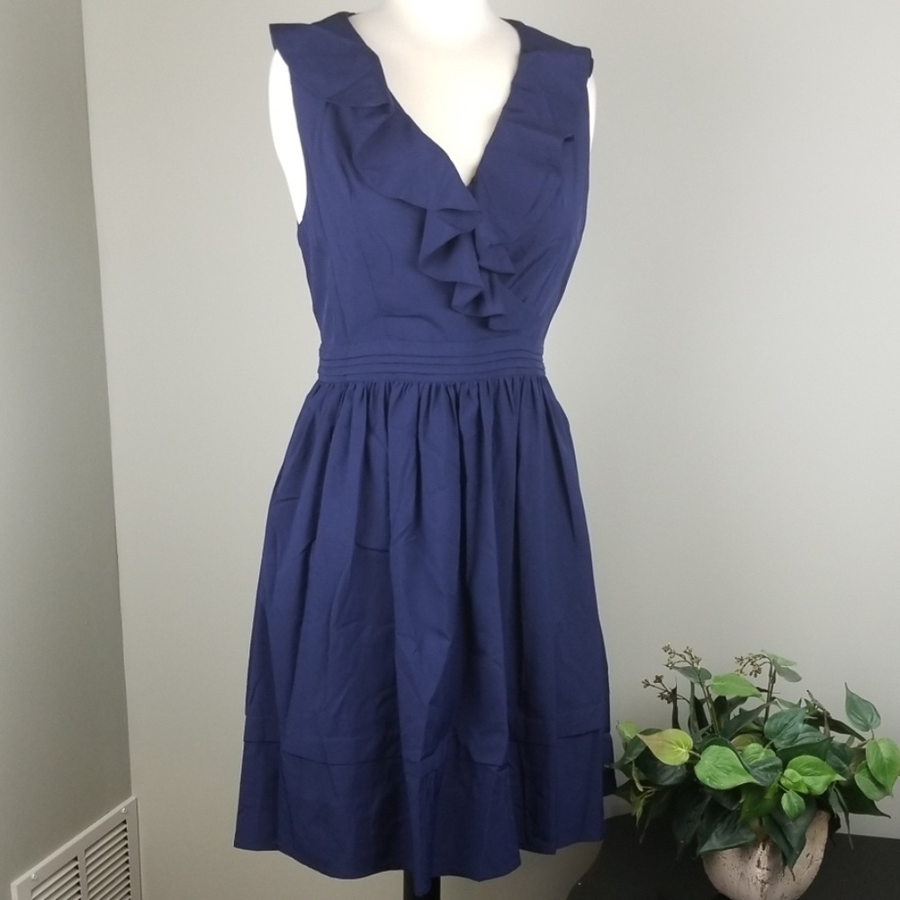 Minuet | Navy Ruffle Dress | Sz L